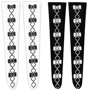 PNS Print Knee High Socks Set - Ribbon Lace Up - (White / Black) (Fashion Doll)