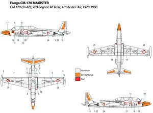 Fouga CM.170 `Magister` CM.170 c/n 423, 709 Cognac AF Base, Armee de l` Air, 1970-1980 (Plastic model)