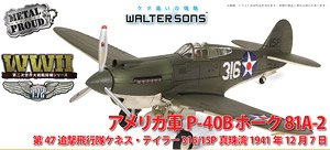 アメリカ軍P-40Bホーク81A-2 第47追撃飛行隊 ケネス・テイラー 機体番号316/15P 真珠湾 1941年12月7日 (完成品飛行機)