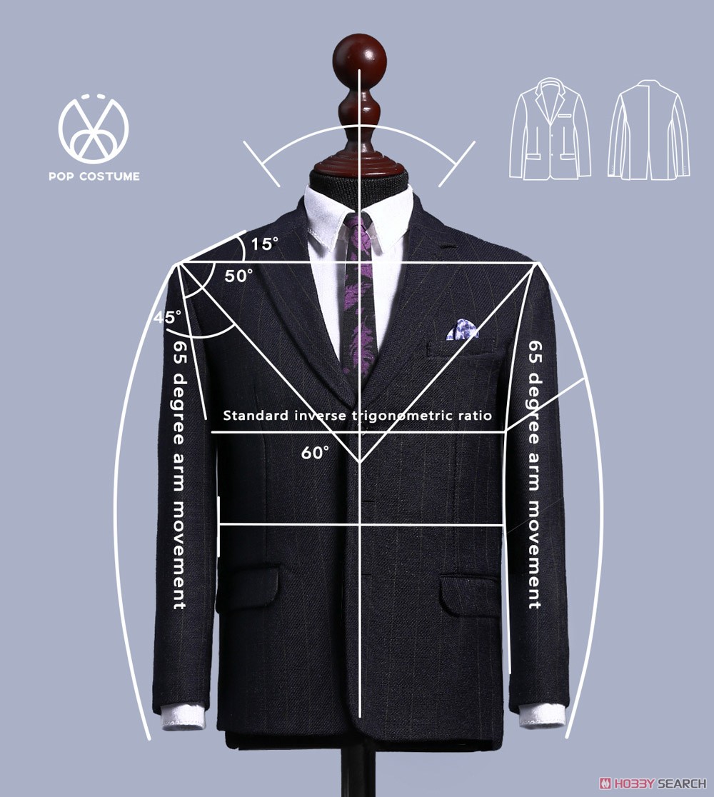 POP Toys Costume 1/6 Mens Suits 2022 Autumn New X36 Navy Blue Stripe (Fashion Doll) Other picture8