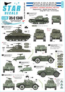 Nicaragua # 1. Guarda Nacional 1925-1979. Staghound, M4A3E8 105mm Sherman, Dodge M37 Truck, CV.33 Ansaldo. (Decal)