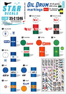 Oil Drum markings # 2. 55 US Gallon / 200 litres drums. Wolf`s Head, Valvoline,Castrol, Total, Q8 Oils, BP, Gulf, Elf. (Decal)