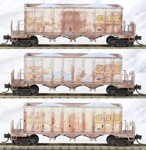 983 02 208 (N) 43ftホッパー CSX (グレー) (3両セット) [ウェザリング仕様3両入 GREY ROCK TRAIN #291374・291469・292055] (鉄道模型)