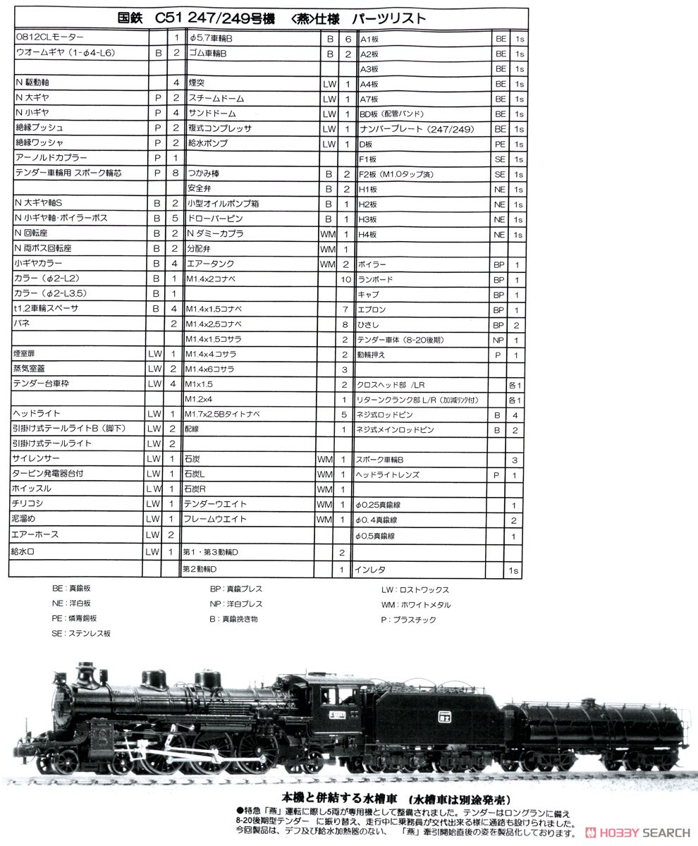 J.N.R. Steam Locomotive Type C51 #247 / #249 `Tsubame` Version III Kit (Unassembled Kit) (Model Train) Assembly guide6