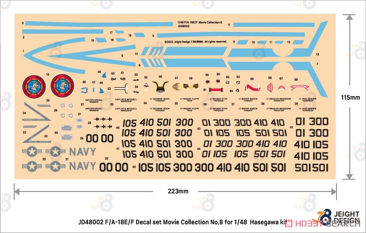 現用 アメリカ海軍 艦上戦闘機 F/A-18 デカールセット ムービーコレクション No.8 「トップガン」 2022 (ハセガワ用) その他の画像2
