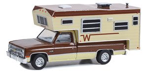 1982 Chevrolet C20 Silverado Camper Special with Winnebago Slide-In Camper - Dark Chestnut Metallic and Santa Fe Tan Deluxe Two-Tone (Diecast Car)