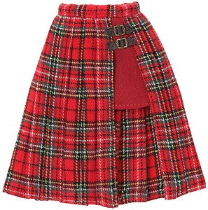 PNM Side Belt Slit Pleated Skirt (Red Check x Brown) (Fashion Doll)