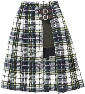 PNM Side Belt Slit Pleated Skirt (Green Check X Dark Brown) (Fashion Doll)