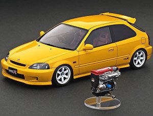 Honda CIVIC (EK9) Type R Yellow With Engine (ミニカー)