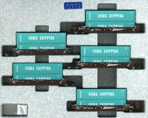 Gunderson MAXI-I Double Stack Car BNSF Swoosh Logo #239156 China Shipping Containers 5 Unit Set (5-Car Set) (Model Train)
