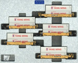 Gunderson MAXI-I Double Stack Car TTX New Logo #759364 with Yang Ming Containers (5-Car Set) (Model Train)