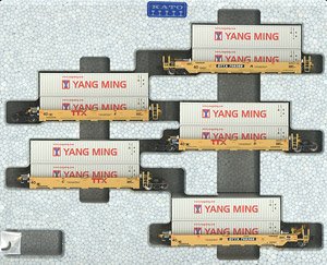 Gunderson MAXI-I Double Stack Car TTX New Logo #759368 with Yang Ming Containers (5-Car Set) (Model Train)