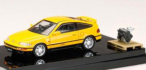 Honda CR-X SiR (EF8) 1989 Yellow w/Engine Display Model (Diecast Car)