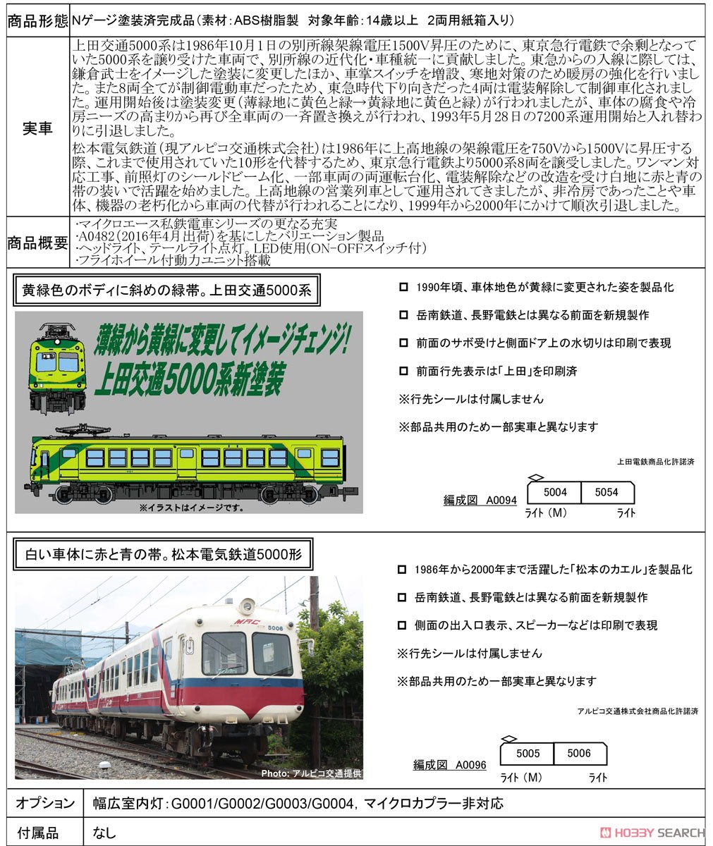 Matsumoto Electric Railway Type 5000 Two Car Set (2-Car Set) (Model Train) その他の画像1