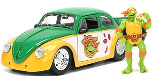 1959 VW Beetle (Yellow/Green) w/Michelangelo Ninja Turtles (Diecast Car)
