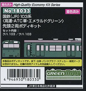 [着色済み] 国鉄(JR) 103系 ＜高運・ATC車・エメラルドグリーン＞ 先頭2両ボディキット (2両・塗装済みキット) (鉄道模型)