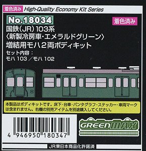 [着色済み] 国鉄(JR) 103系 ＜新製冷房車・エメラルドグリーン＞ 増結用モハ2両ボディキット(増結・2両・塗装済みキット) (鉄道模型)