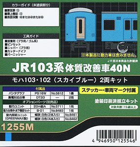 J.R. Series 103 Improved Car 40N MOHA103, 102 (Sky Blue) Two Car Kit (2-Car, Pre-Colored Kit) (Model Train)