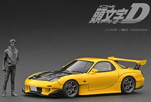 INITIAL D Mazda RX-7 (FD3S) Yellow With Mr. Keisuke Takahashi (ミニカー)