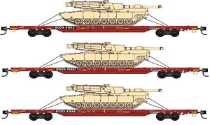 983 02 214 (N) フラットカー DODX `Red` M1エイブラムス戦車輸送 (3両セット) ★外国形モデル (鉄道模型)