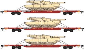 983 02 214 (N) DODX `Red` Flat Car 3-Pack with M1 Abrams Tanks (3-Car Set) (Model Train)