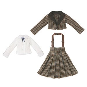 Komorebimori no Oyofukuyasan [PNS Omekashi Suspender Pleated Skirt] Set (Brown Check x Navy Blue) (Fashion Doll)