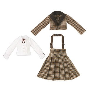 Komorebimori no Oyofukuyasan [PNS Omekashi Suspender Pleated Skirt] Set (Beige Check x Brown) (Fashion Doll)
