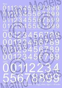 Decal Numbers - Large, White, Type 1 (Plastic model)