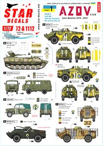 War in Ukraine #1 AZOV-Batalion 2014-2022. BRDM-2, UAZ-469, UAZ-452 `Buhanka` and MT-LB with ZSU-23 gun. (Decal)
