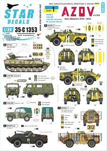 War in Ukraine #1 AZOV-Batalion 2014-2022. BRDM-2, UAZ-469, UAZ-452 `Buhanka` and MT-LB with ZSU-23 Gun. (Decal)