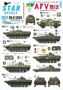 War in Ukraine #3 Ukrainian AFVs 2022 War. BRDM-2, BMP-1P and BMP-2. (Decal)
