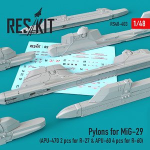 Pylons For Mig-29 (Apu-470 2 Pcs For R-27 & Apu-60 4 Pcs For R-60) (Plastic model)