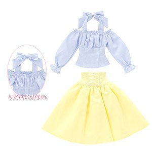 AZO2 オフショルブラウス＆コルセットスカートset (ライトブルー×イエロー) (ドール)