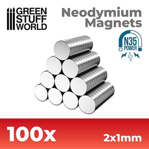 ネオジム磁石 丸型 2mmx1mm - 100個入 (N35) (素材)