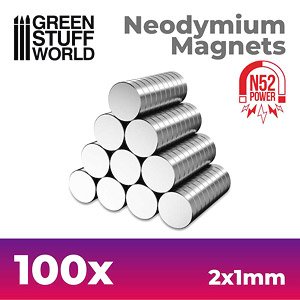 ネオジム磁石 丸型 2mmx1mm - 100個入 (N52) (素材)