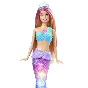 Mermaid Barbie Doll With Water-Activated Twinkle Light-Up Tail, Pink-Streaked Hair (Character Toy)
