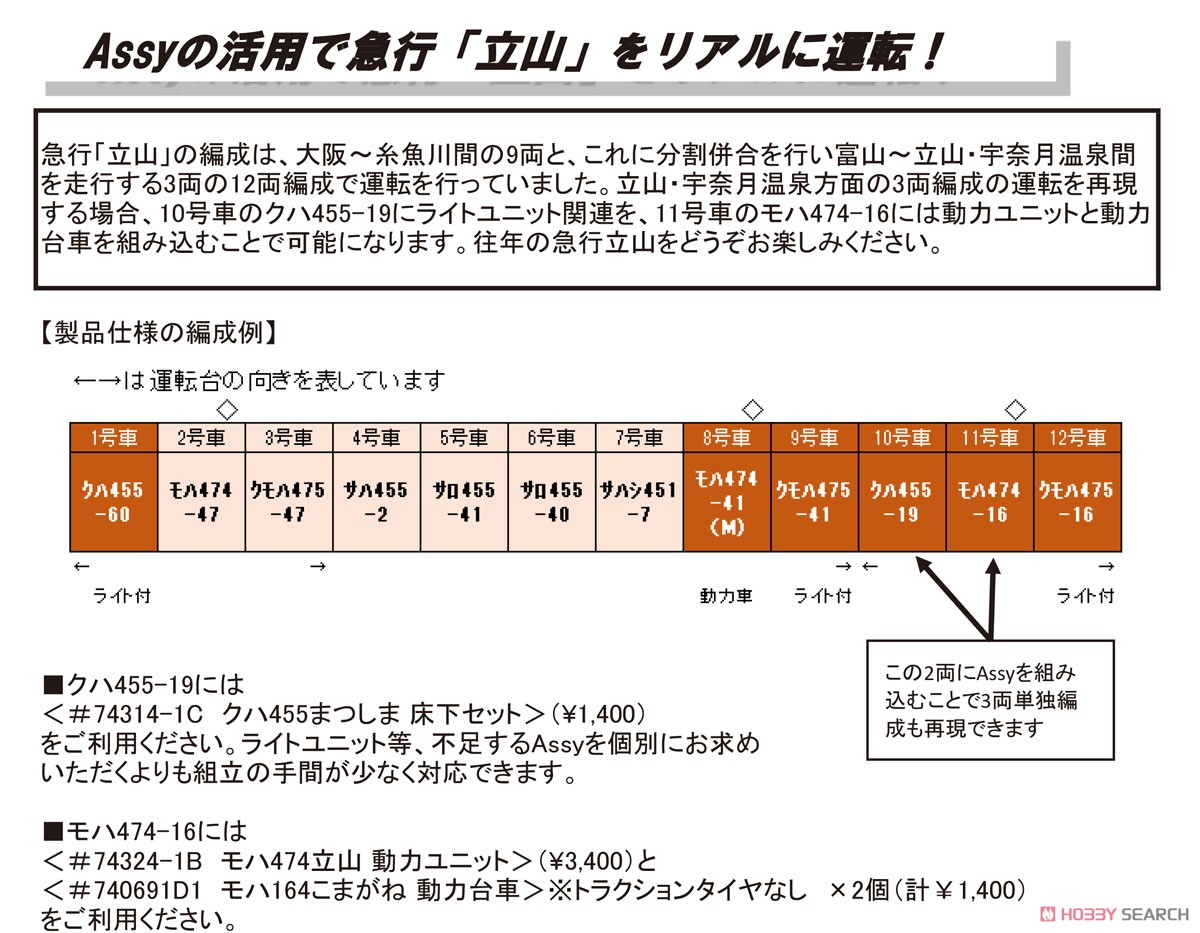 Series 475 Ordinary Express `Tateyama, Yunokuni` Six Car Standard Set (Basic 6-Car Set) (Model Train) その他の画像3