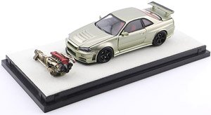 Nismo R34 GT-R Z-tune Jade Green with Engine (Full Opening and Closing) (Diecast Car)