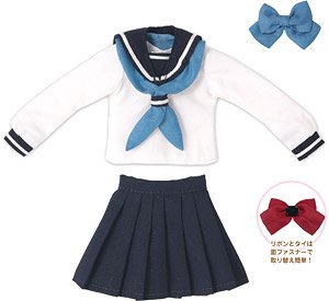 PNS Long Sleeve Classical Sailor Uniform Scarf & Ribbon Set (Navy x White) (Fashion Doll)