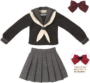 PNS 長袖クラシカルセーラー服スカーフ＆リボンset (グレー×ブラック) (ドール)