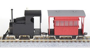 (O Narrow) 16.5mm Gauge 1/48 Fukuoka Type Oil Engine Locomotive + Coach Style Passenger Car Set Kit (2-Car, Unassembled Kit) (Model Train)