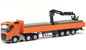 (HO) ボルボ FH FD 2020 フラットベッド セミトレーラー 3a/3a 積載クレーン付 オレンジ (鉄道模型)