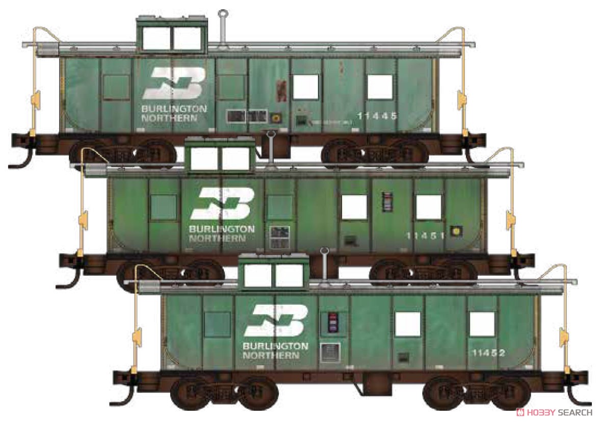 983 05 055 (N) Burlington Northern Weathered Caboose 3-Pack (11445, 11451, 11452) (3-Car Set) (Model Train) Other picture1