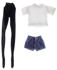 CS008 T-shirt + Denim Shorts + Tights Set for 1/12 Action Figure (Fashion Doll)