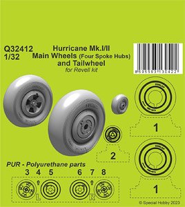 Hurricane Mk.I/II Main Wheels (Four Spoke Hubs) and Tailwheel (for Revell) (Plastic model)
