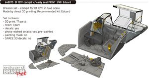Bf109F Cockpit w/Early Seat PRINT (for Eduard) (Plastic model)