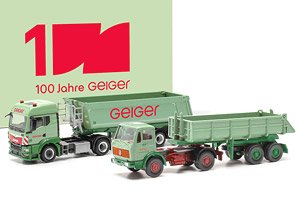 (HO) MAN TGS TM Schmitz ダンプセミトレーラー、 メルセデス ダンプセミトレーラー (Wiking model) `100 Jahre Geiger` 2台セット (鉄道模型)