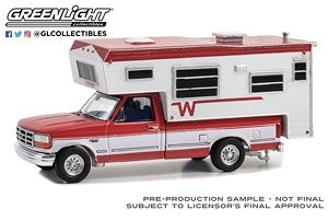 1995 Ford F-250 Long Bed with Winnebago Slide-In Camper - Bright Red and Oxford White (Diecast Car)
