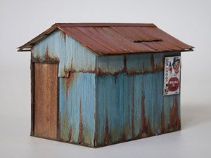 (O Narrow) Galvanized Iron Hut A (Enameled Signboard Included) [1:48, Unpainted Paper] (Unassembled Kit) (Model Train)