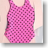 One-Piece Swimsuit (Pink+Black Polka Dot) (Fashion Doll)